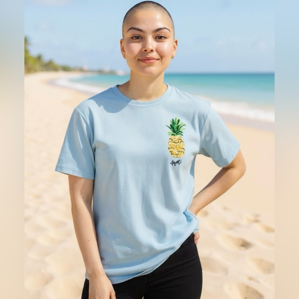 We The Free Light Blue Tee with Pineapple Design
